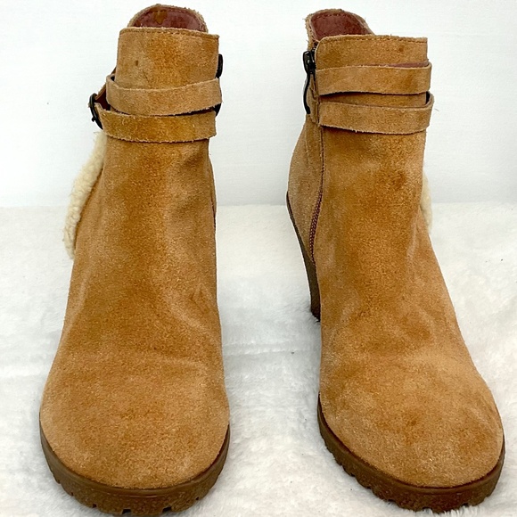 BJORNDAL AMY Fur Lined Brown Zip Up Ankle Wedge Suede Winter Booties Size 9 - Picture 5 of 16